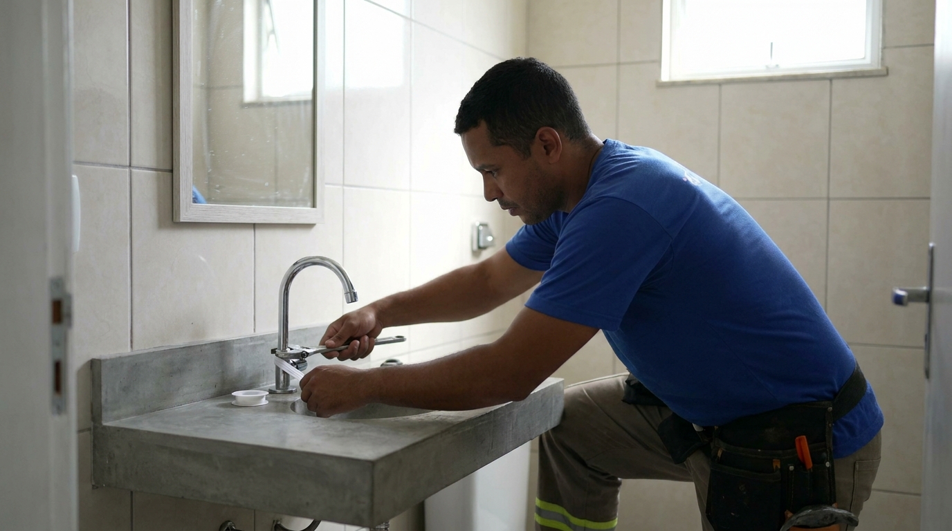 Encanador instalando torneira em Jaboatão dos Guararapes‑PE